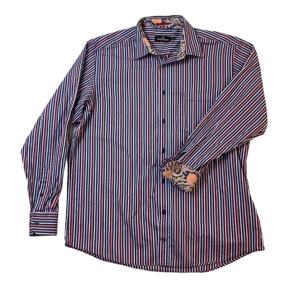 Bugatchi Uomo Button Up Striped Shirt Regular Fit Mens Size XL 100% Cotton - Picture 2 of 12